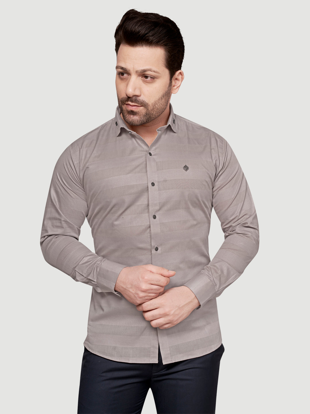 Black and White Men's Weft Designer Shirt Dusty Grey