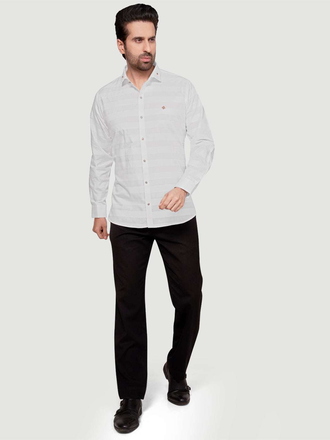 Black and White Men's Weft Designer Shirt White