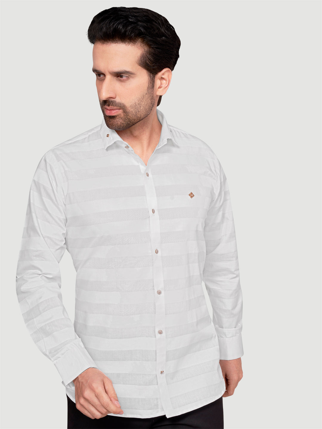 Black and White Men's Weft Designer Shirt White