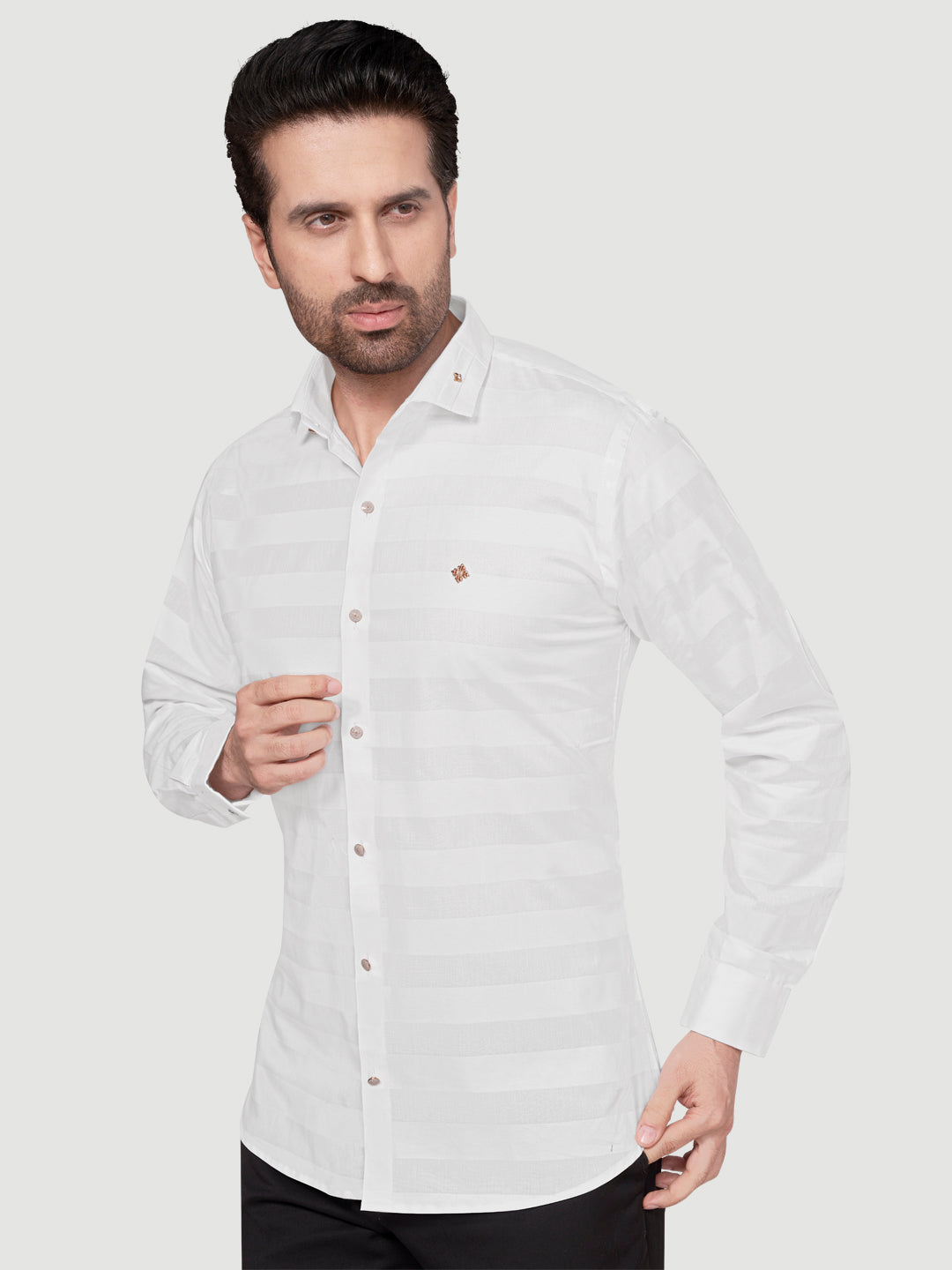 Black and White Men's Weft Designer Shirt White