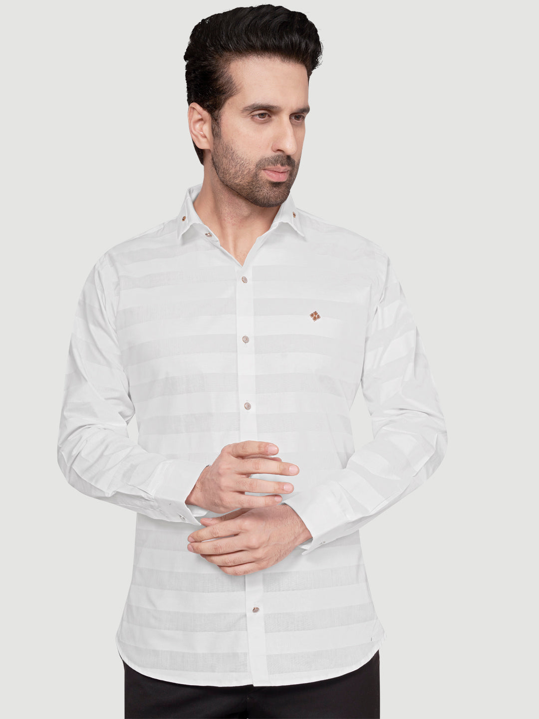 Black and White Men's Weft Designer Shirt White