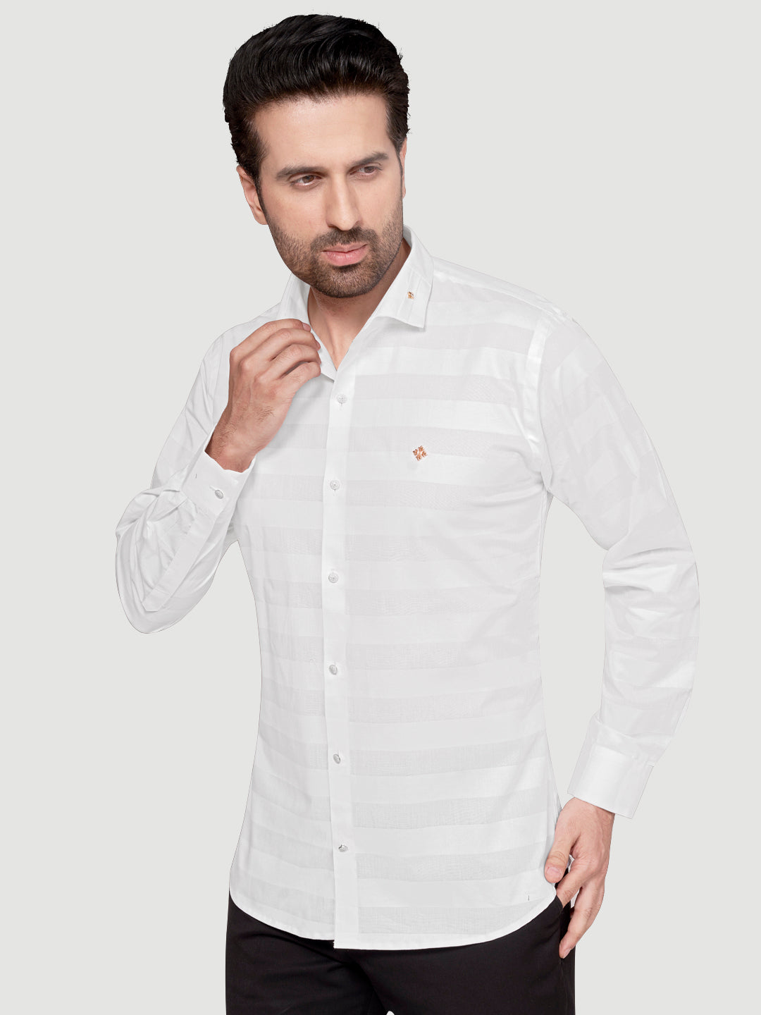 Black and White Men's Weft Designer Shirt White