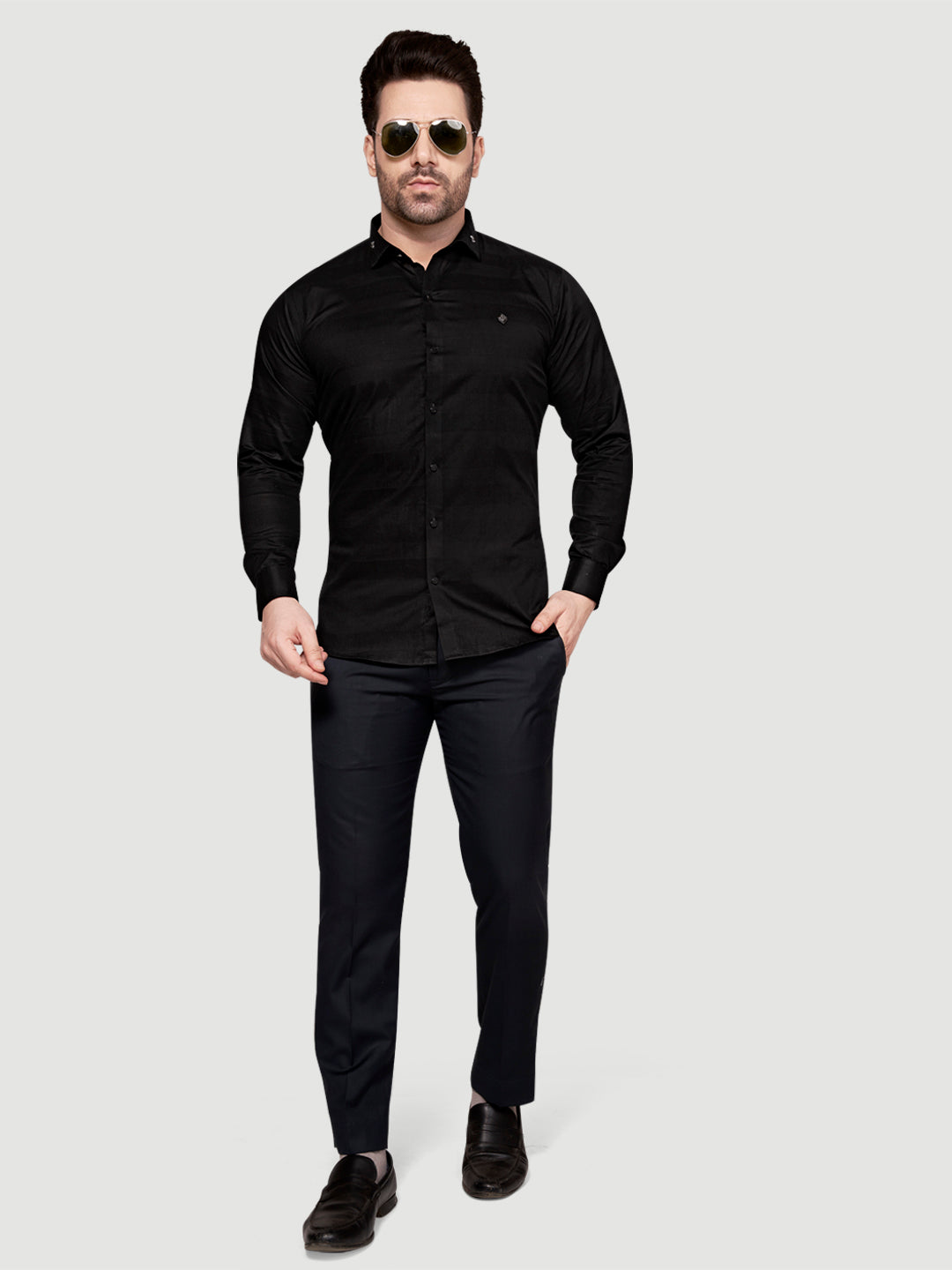 Black and White Men's Weft Designer Shirt Black