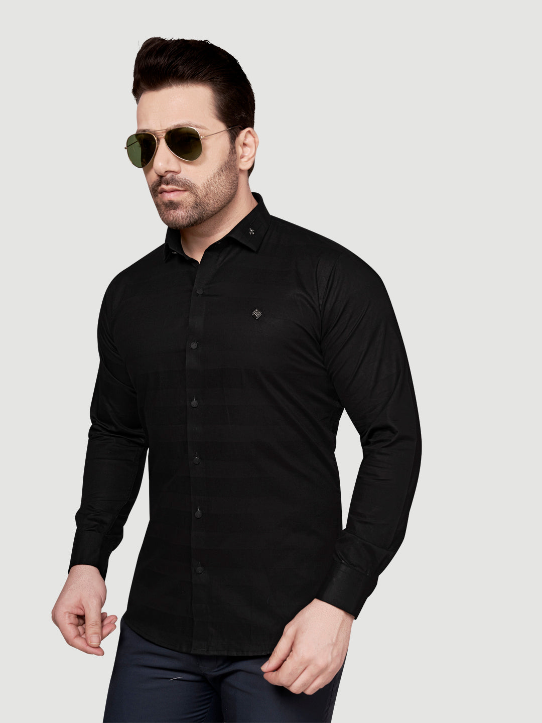 Black and White Men's Weft Designer Shirt Black