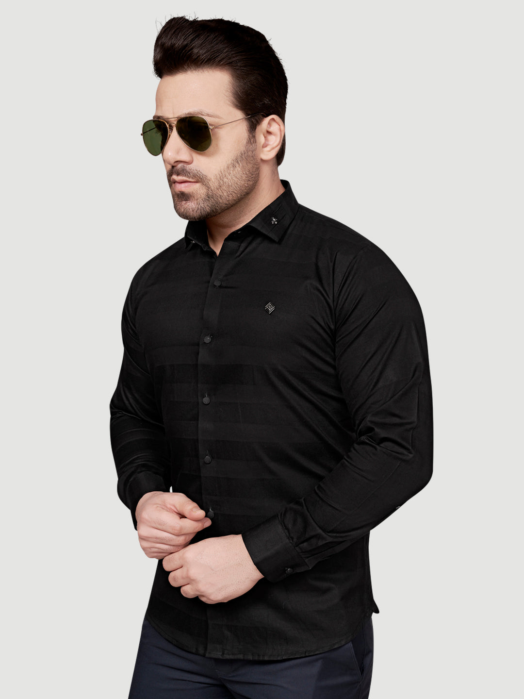 Black and White Men's Weft Designer Shirt Black