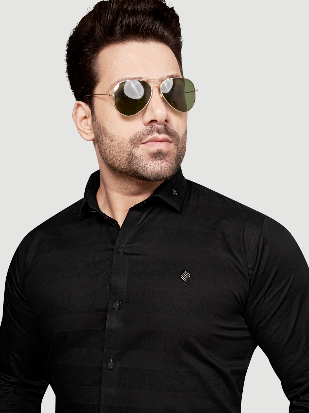 Black and White Men's Weft Designer Shirt Black