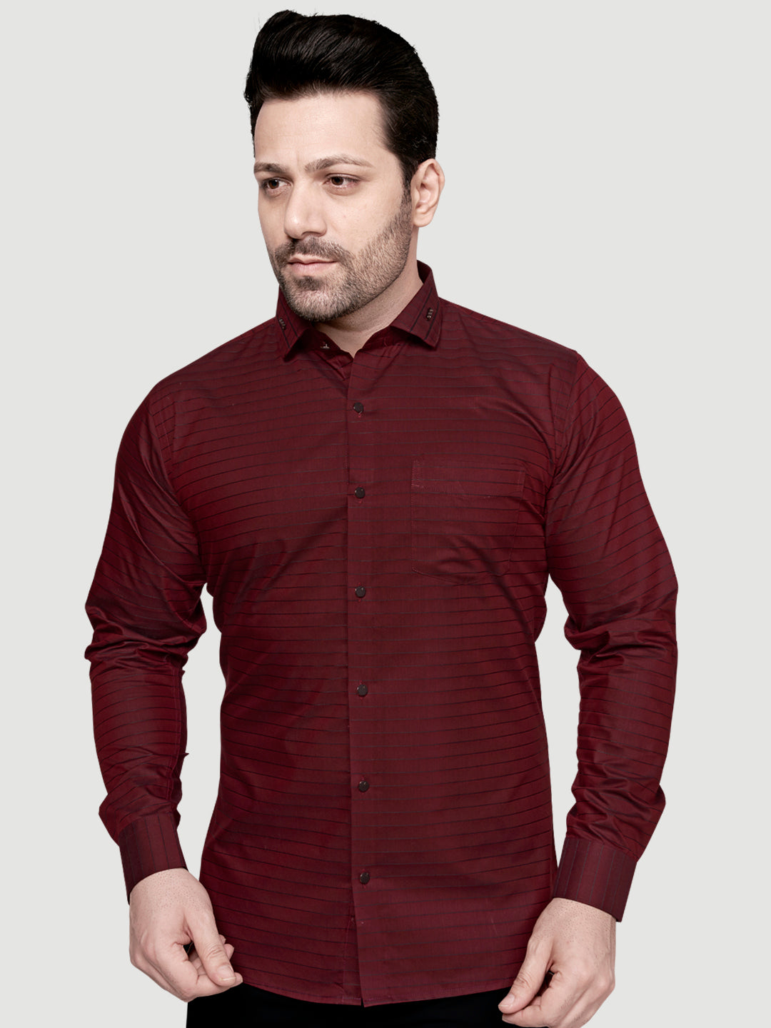 Black & White Men's Designer Weft Shirt with Collar Accessory Maroon