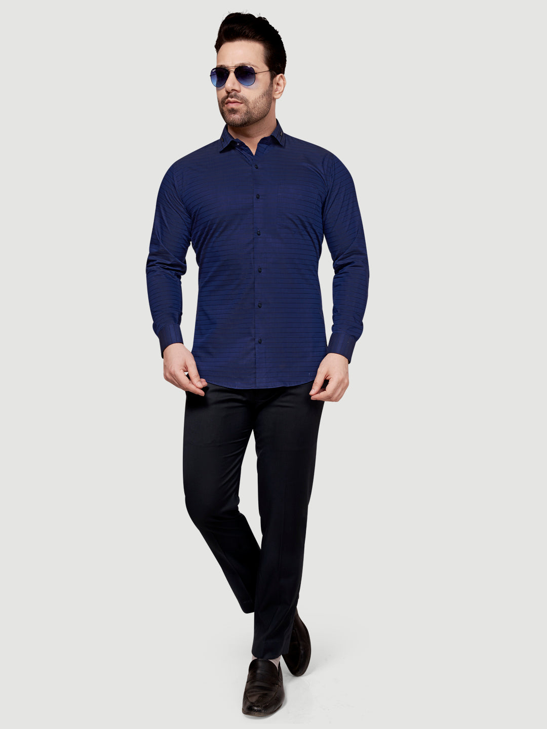 Black & White Men's Designer Weft Shirt with Collar Accessory Royal Blue