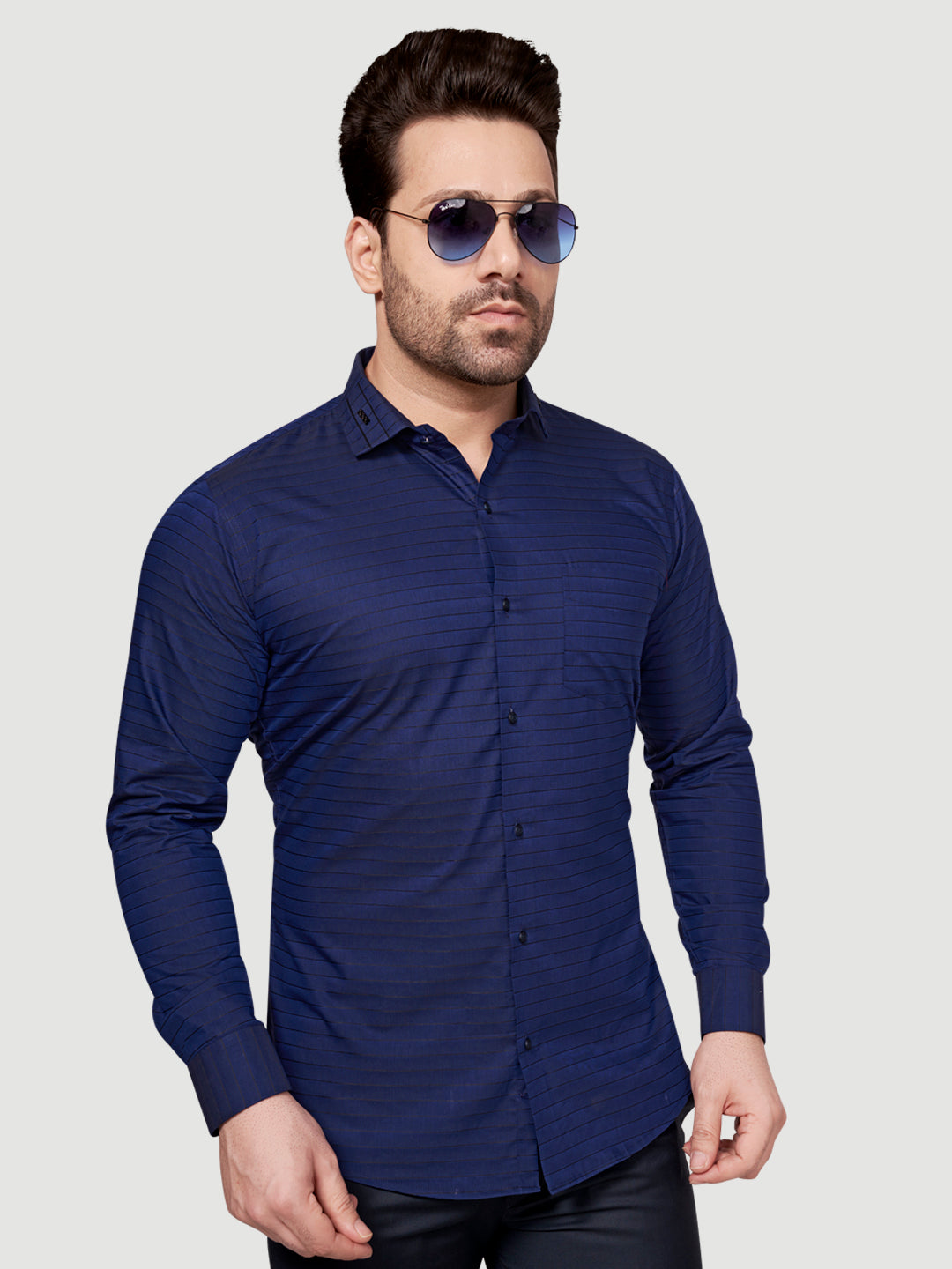 Black & White Men's Designer Weft Shirt with Collar Accessory Royal Blue