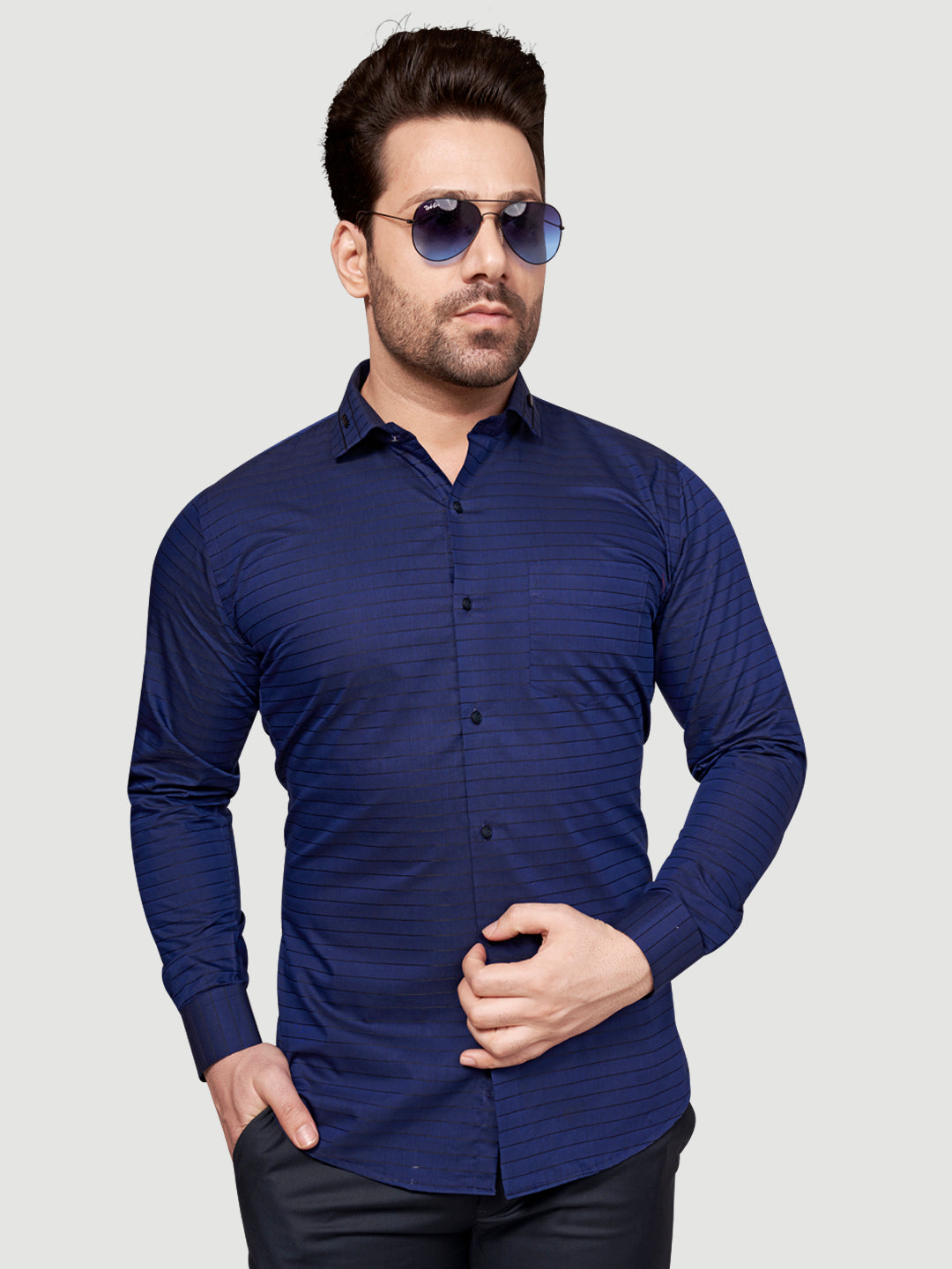 Black & White Men's Designer Weft Shirt with Collar Accessory Royal Blue