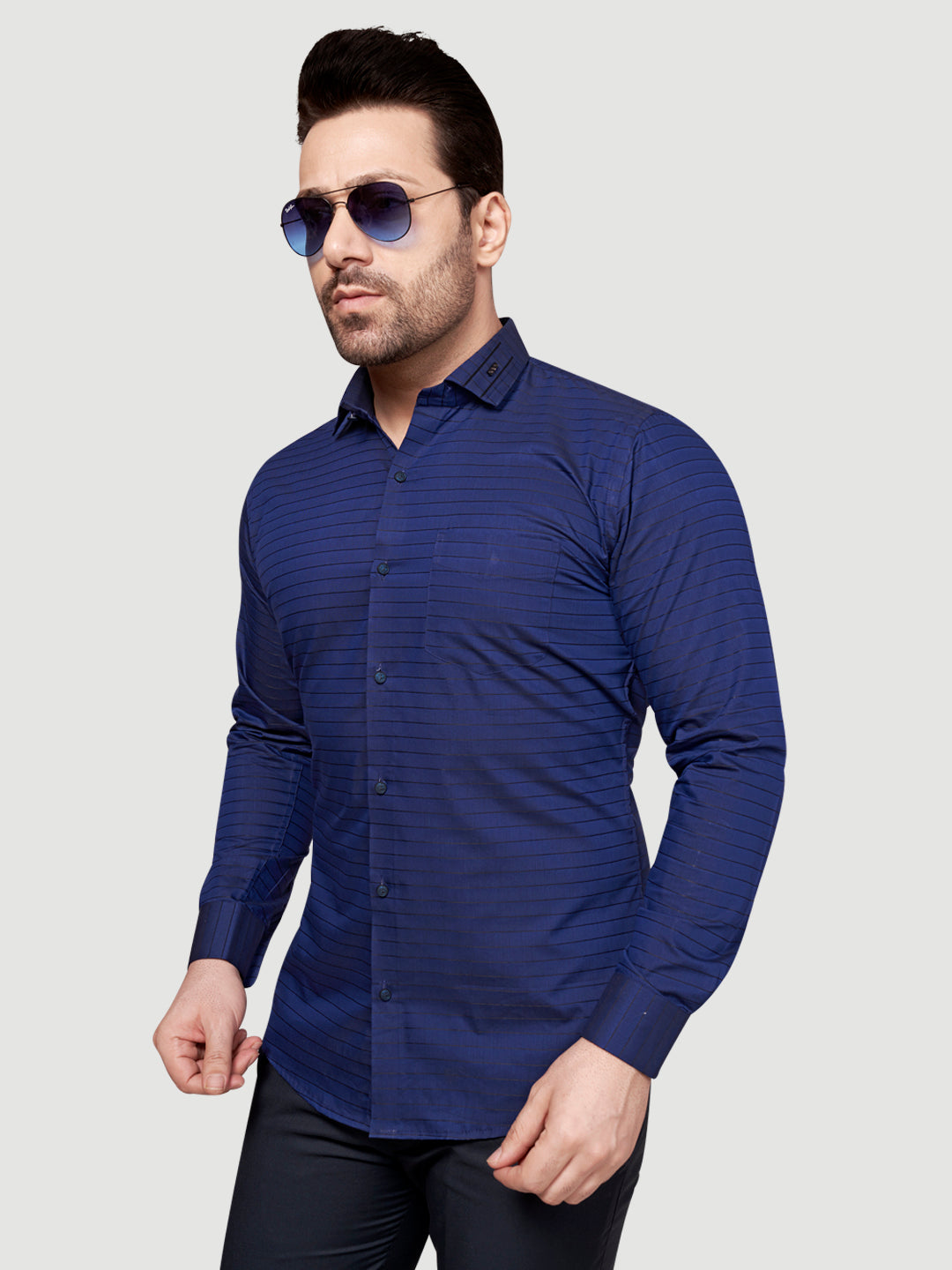 Black & White Men's Designer Weft Shirt with Collar Accessory Royal Blue