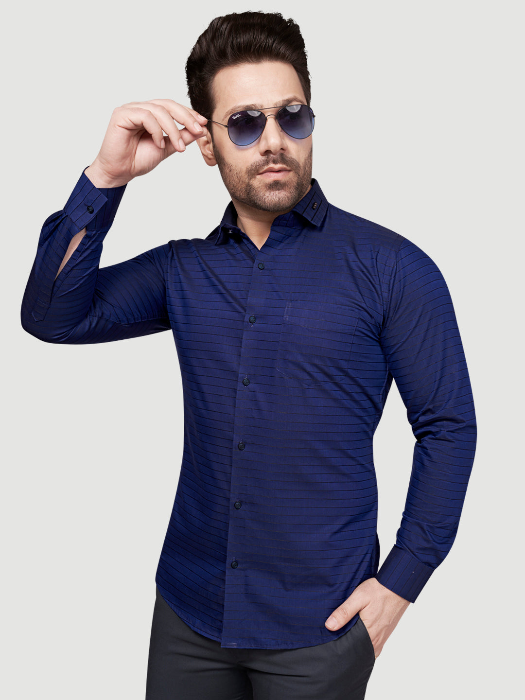 Black & White Men's Designer Weft Shirt with Collar Accessory Royal Blue