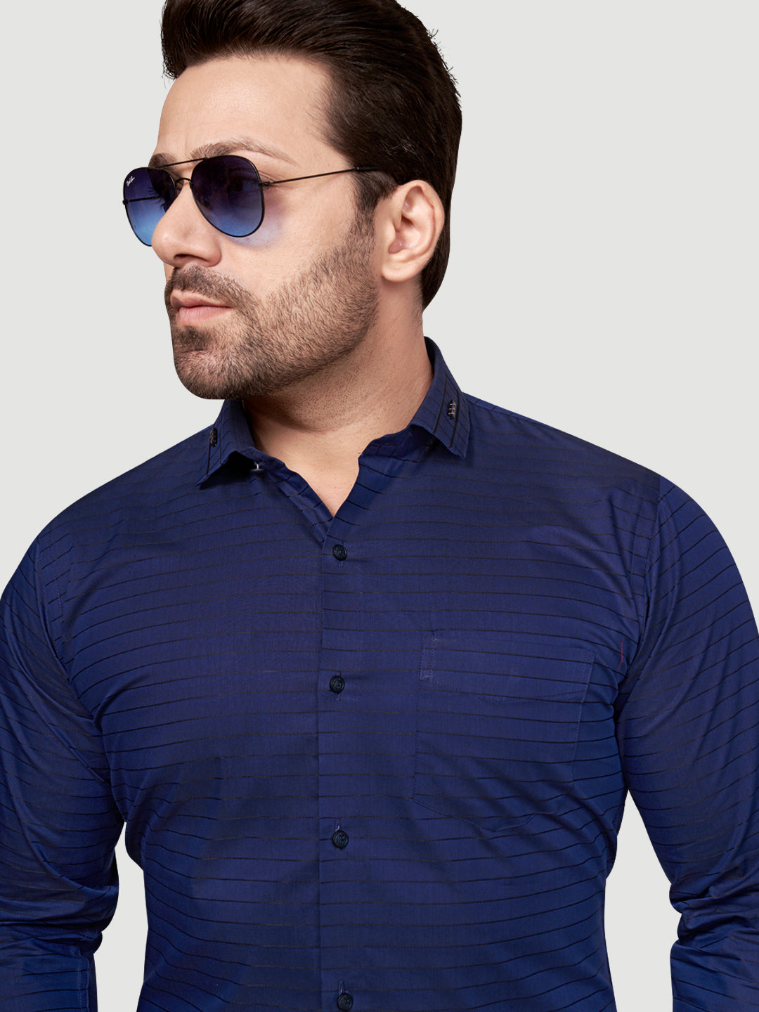 Black & White Men's Designer Weft Shirt with Collar Accessory Royal Blue