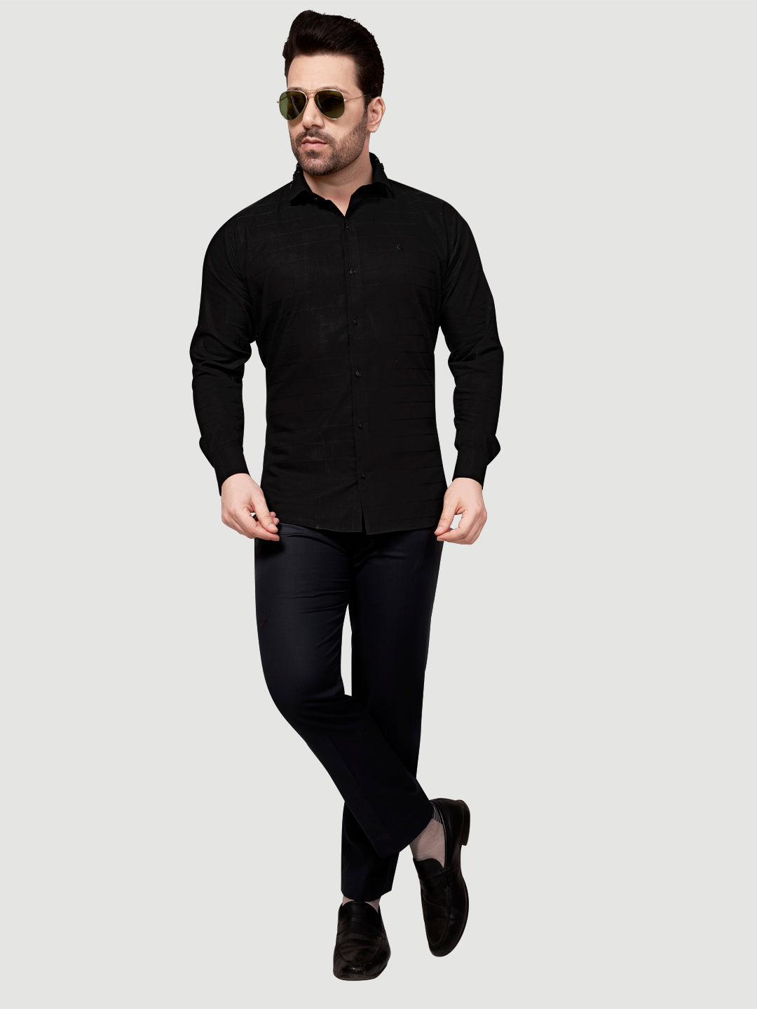 Black and White Men's Designer Shirt with Collar Accessory & Designer Broach Black
