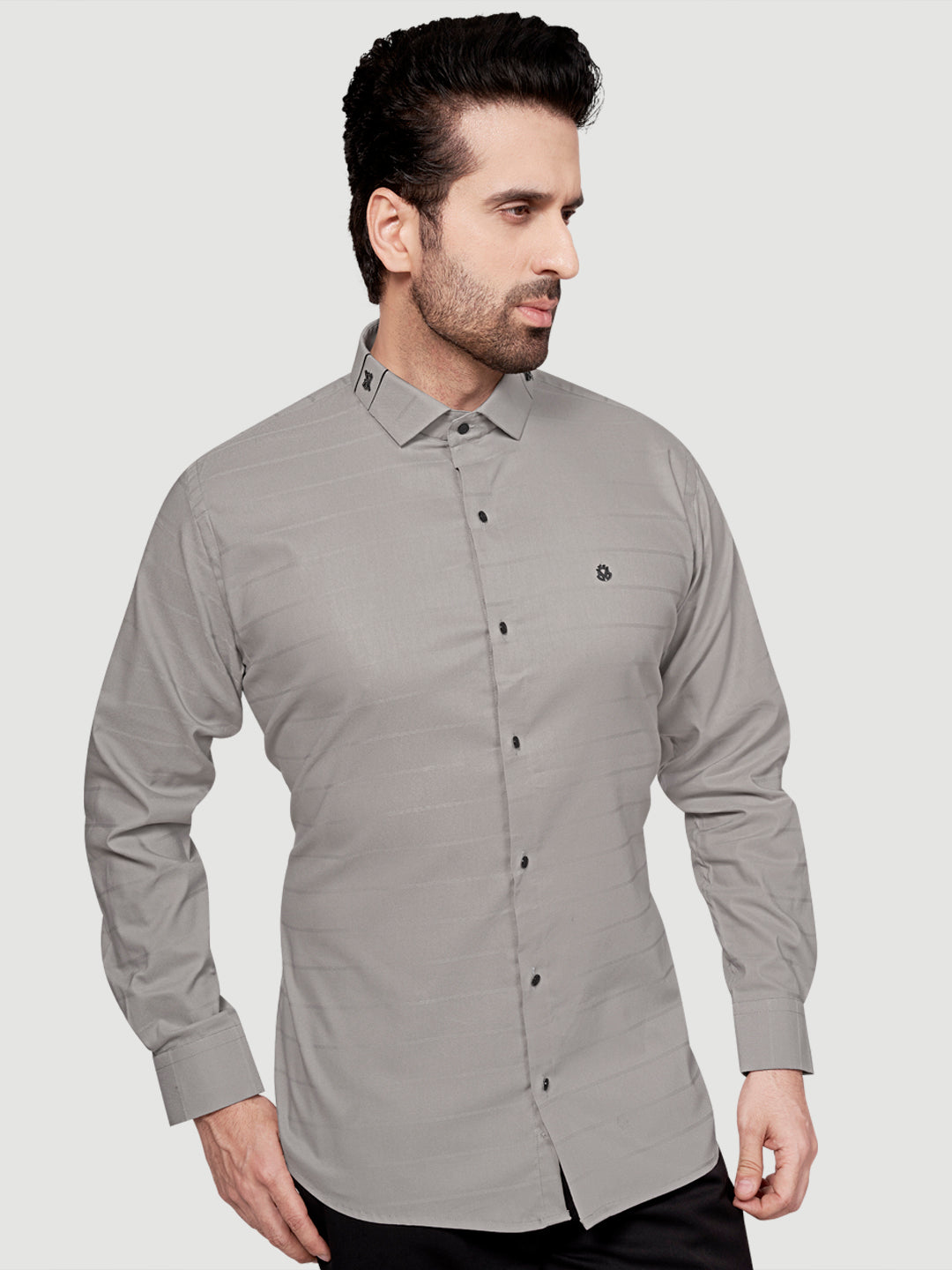 Black and White Men's Designer Shirt with Collar Accessory & Designer Broach Grey