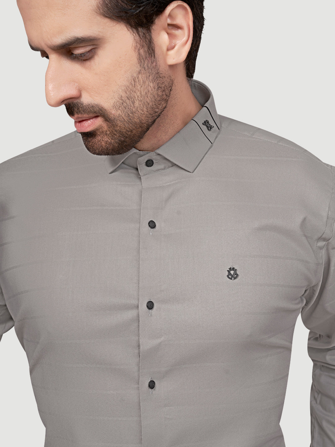 Black and White Men's Designer Shirt with Collar Accessory & Designer Broach Grey