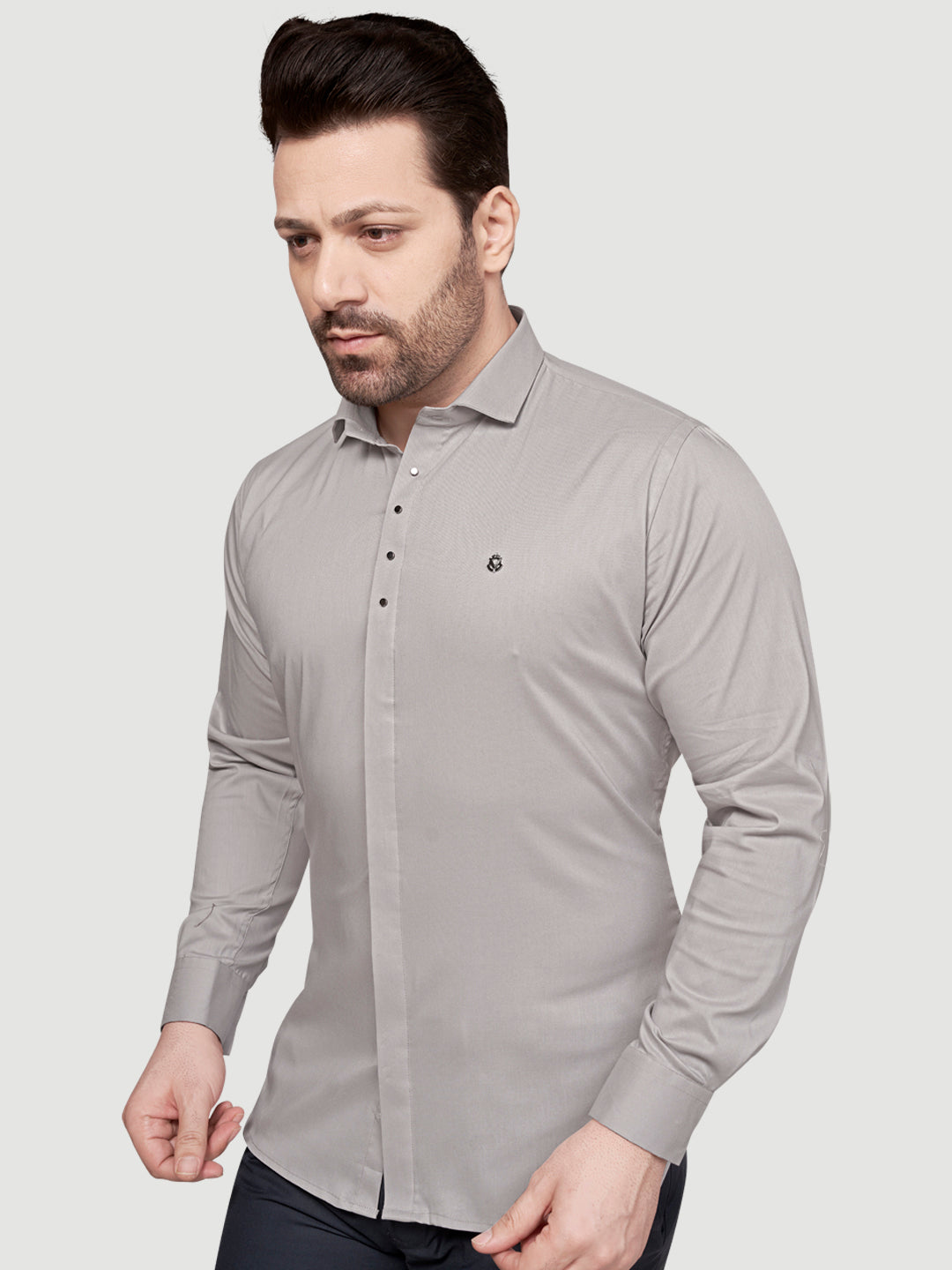 Black & White Designer Shirts with Shimmer Buttons Grey