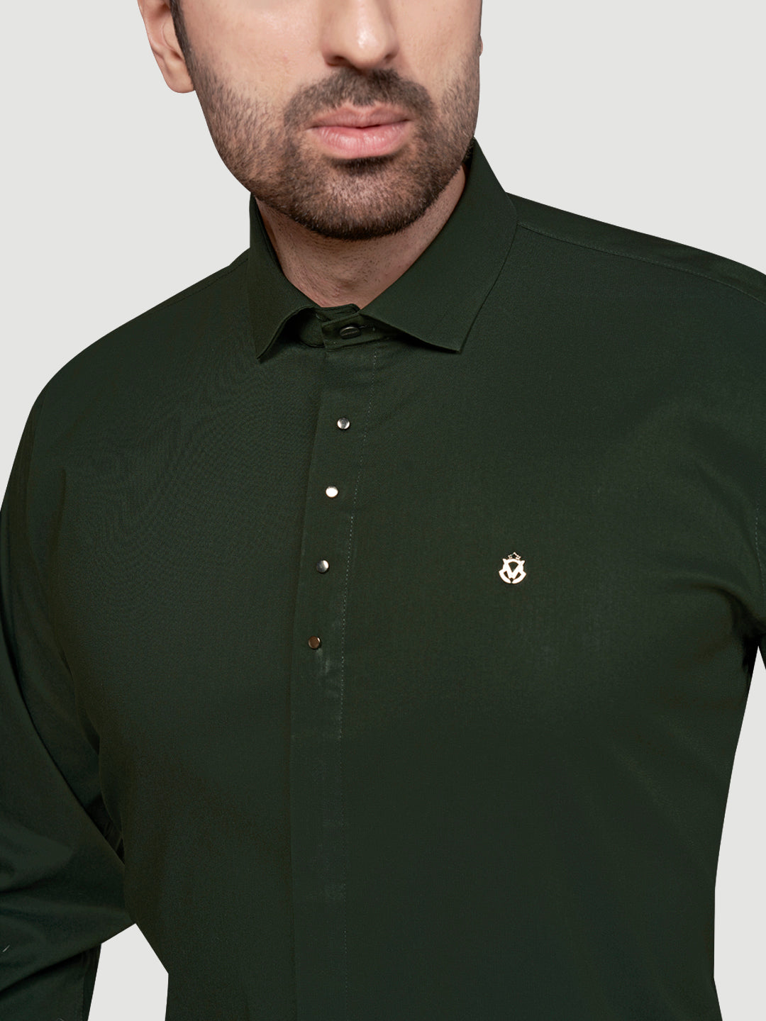 Black & White Designer Shirts with Shimmer Buttons Bottle Green