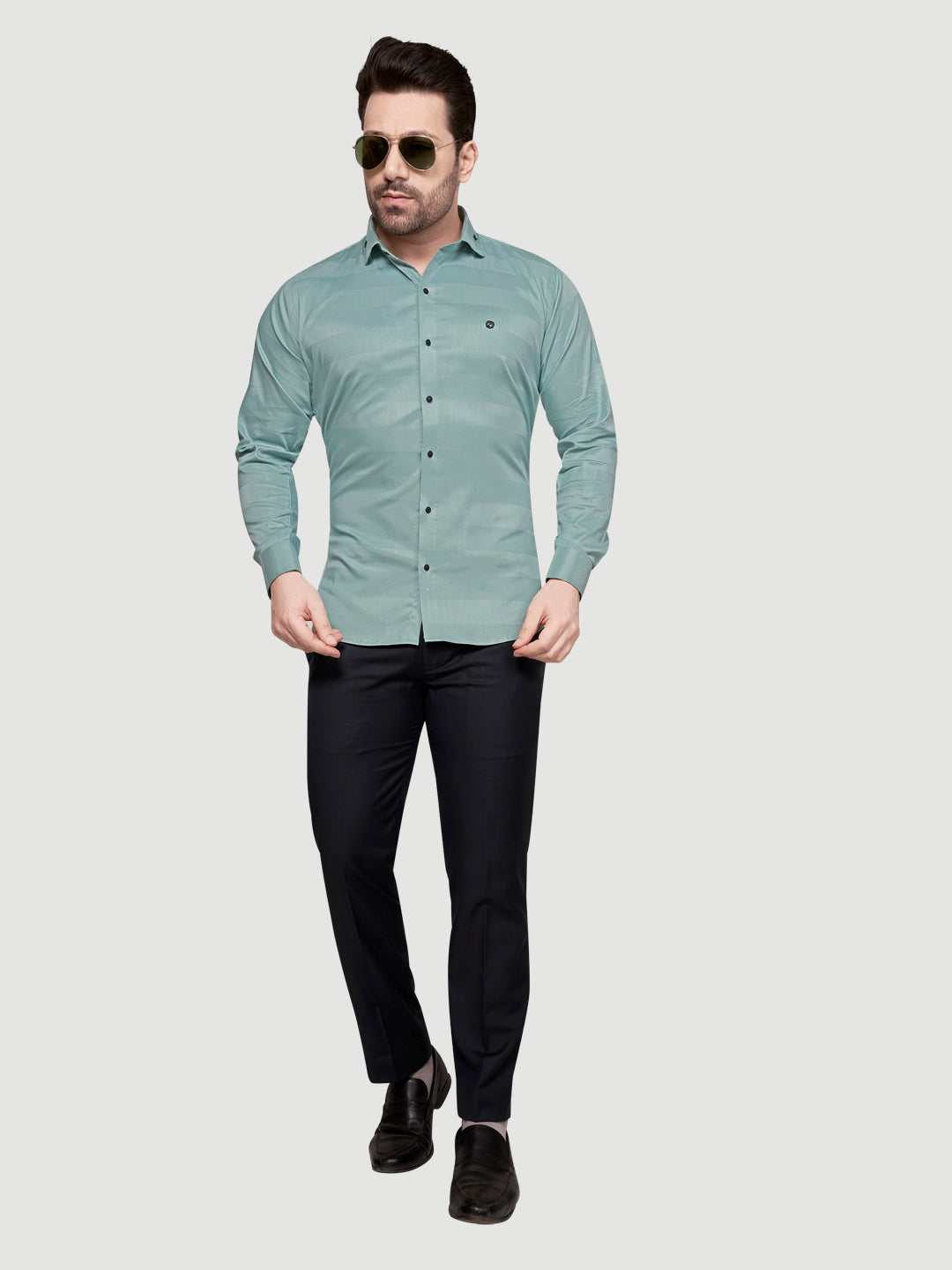 Black and White Men's Designer Shirt with Collar Accessory & Designer Broach Green