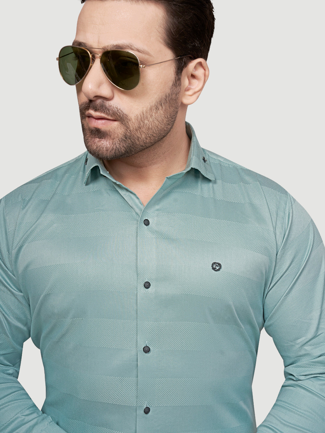 Black and White Men's Designer Shirt with Collar Accessory & Designer Broach Green