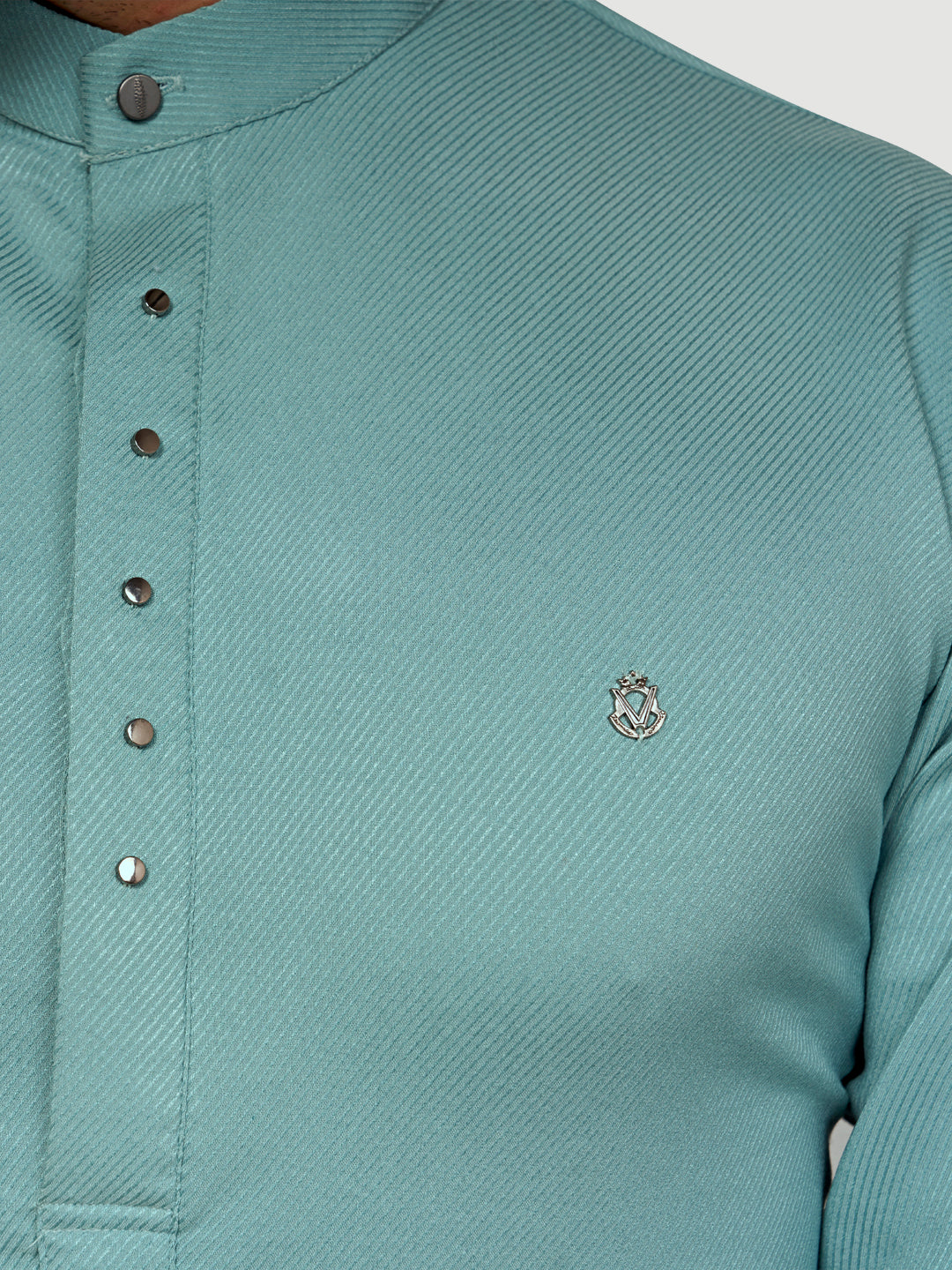 Men's Designer Short Kurta with Metal Buttons Ocean Green