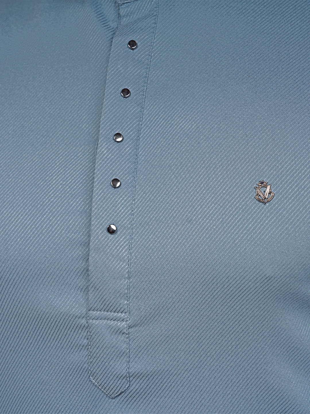 Black and White Men's Designer Short Kurta with Metal Buttons Light Grey