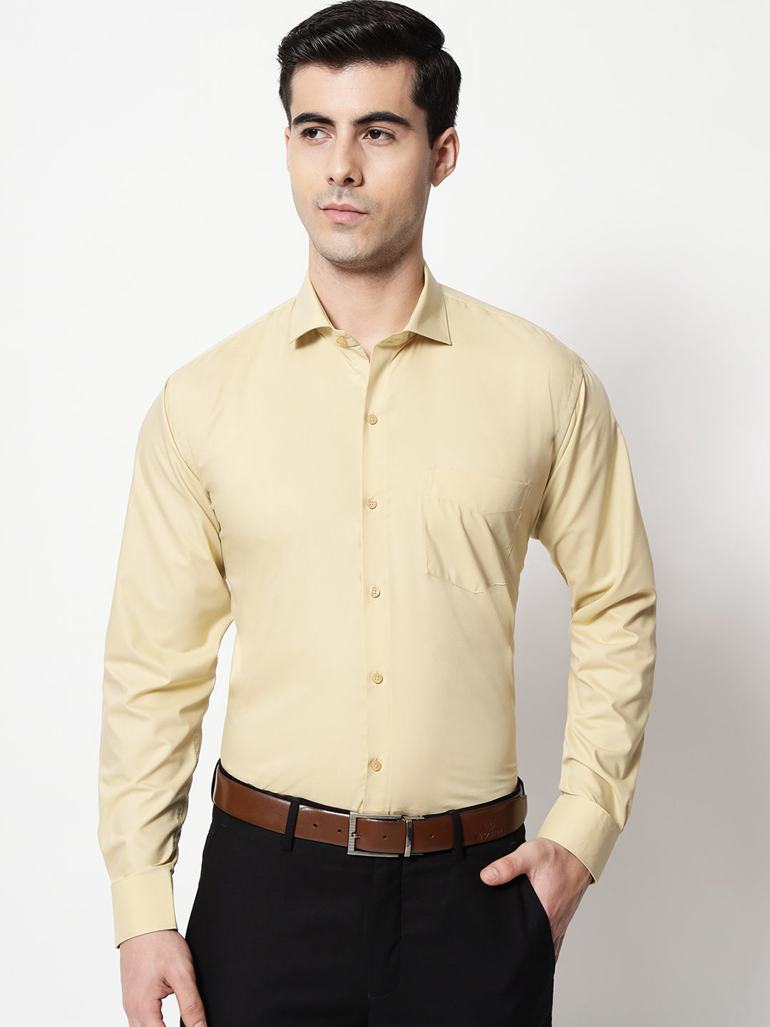 Black and White Shirts Flax Gold Plain Solid Shirt