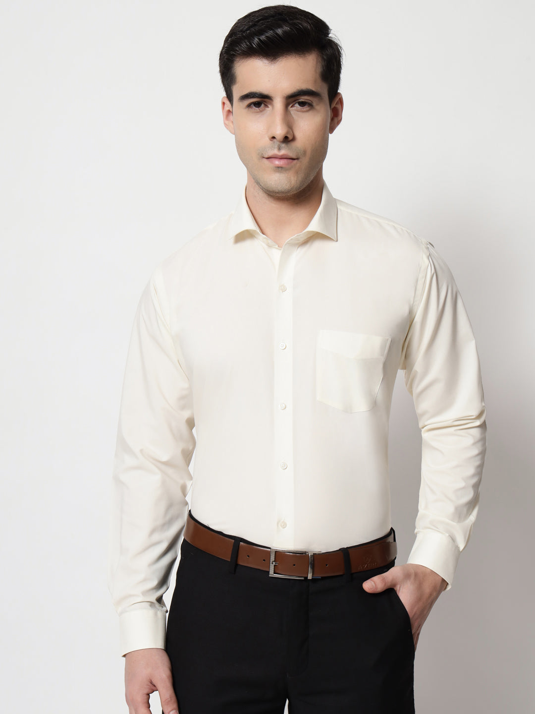Black and White Shirts Cream Plain Solid Shirt