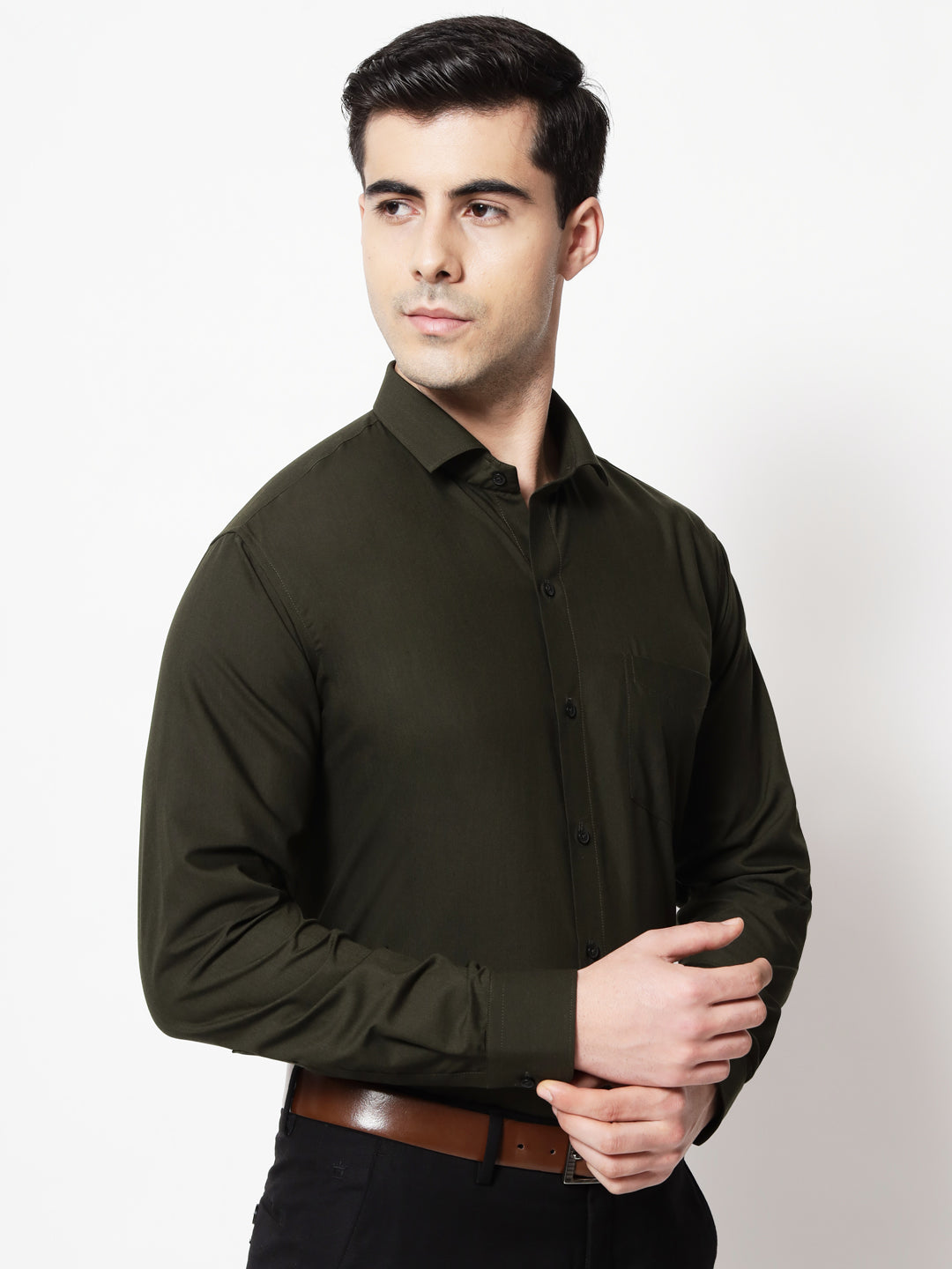 Black and White Shirts Bottle Green Plain Solid Shirt