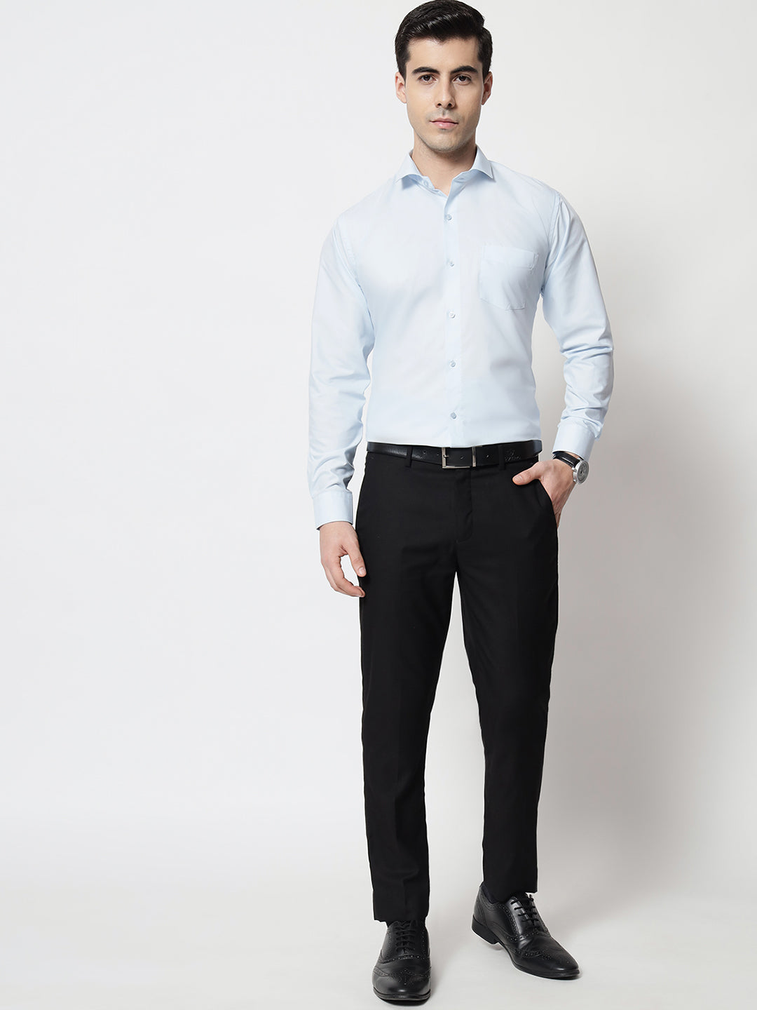 Black and White Shirts Baby Blue Plain Solid Shirt