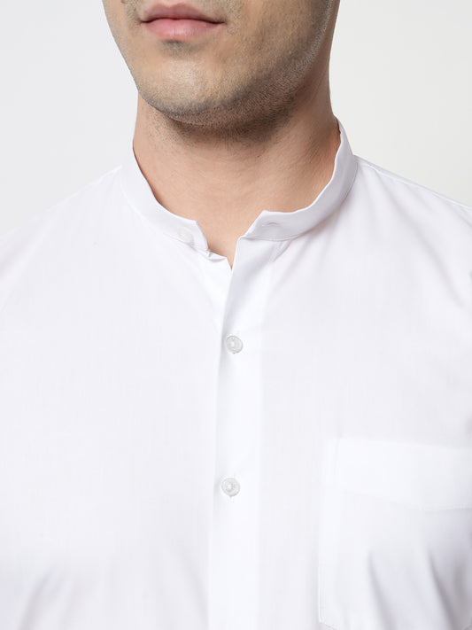 Mandarin Collar White Formal Shirt