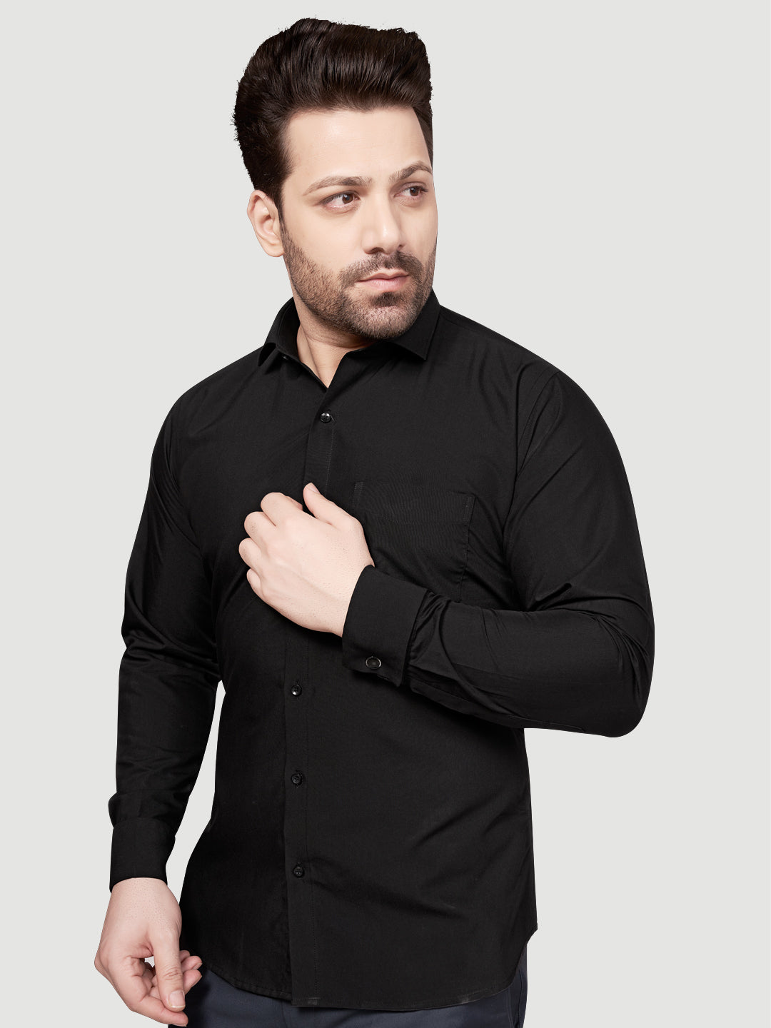 Black & White Men's Formal Cufflink Shirt Black