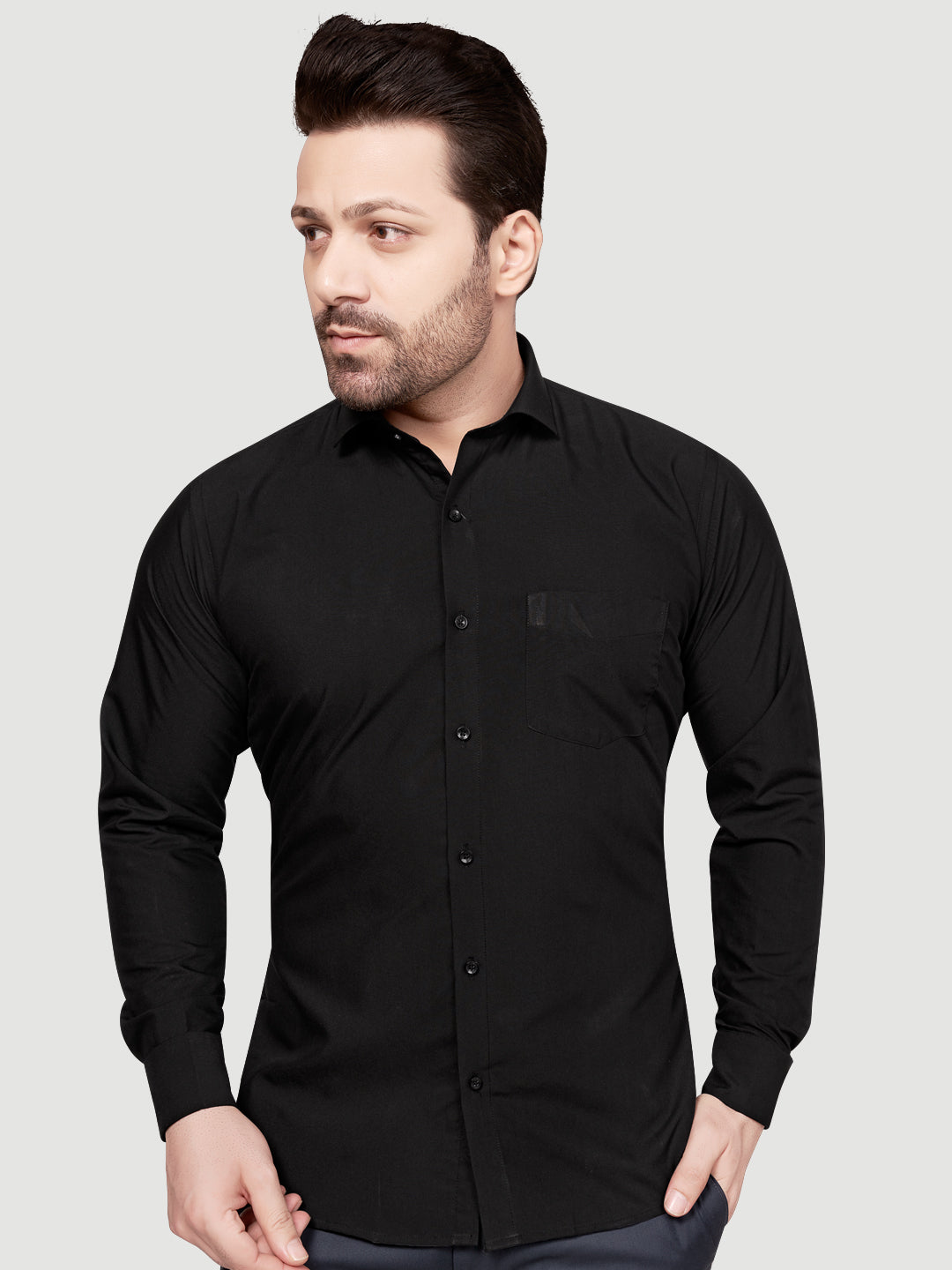 Black & White Men's Formal Cufflink Shirt Black