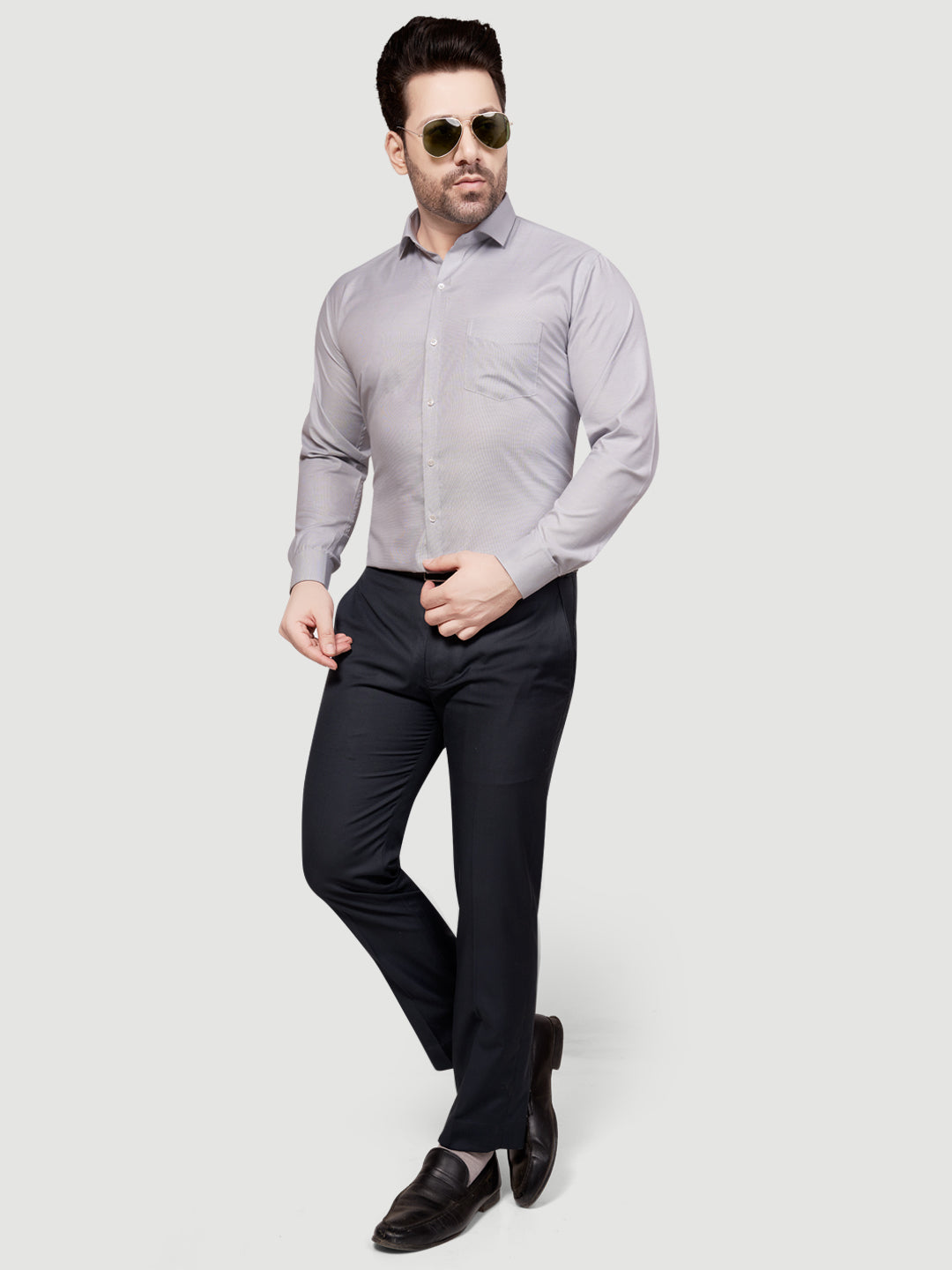 Black & White Men's Formal Shirt Grey