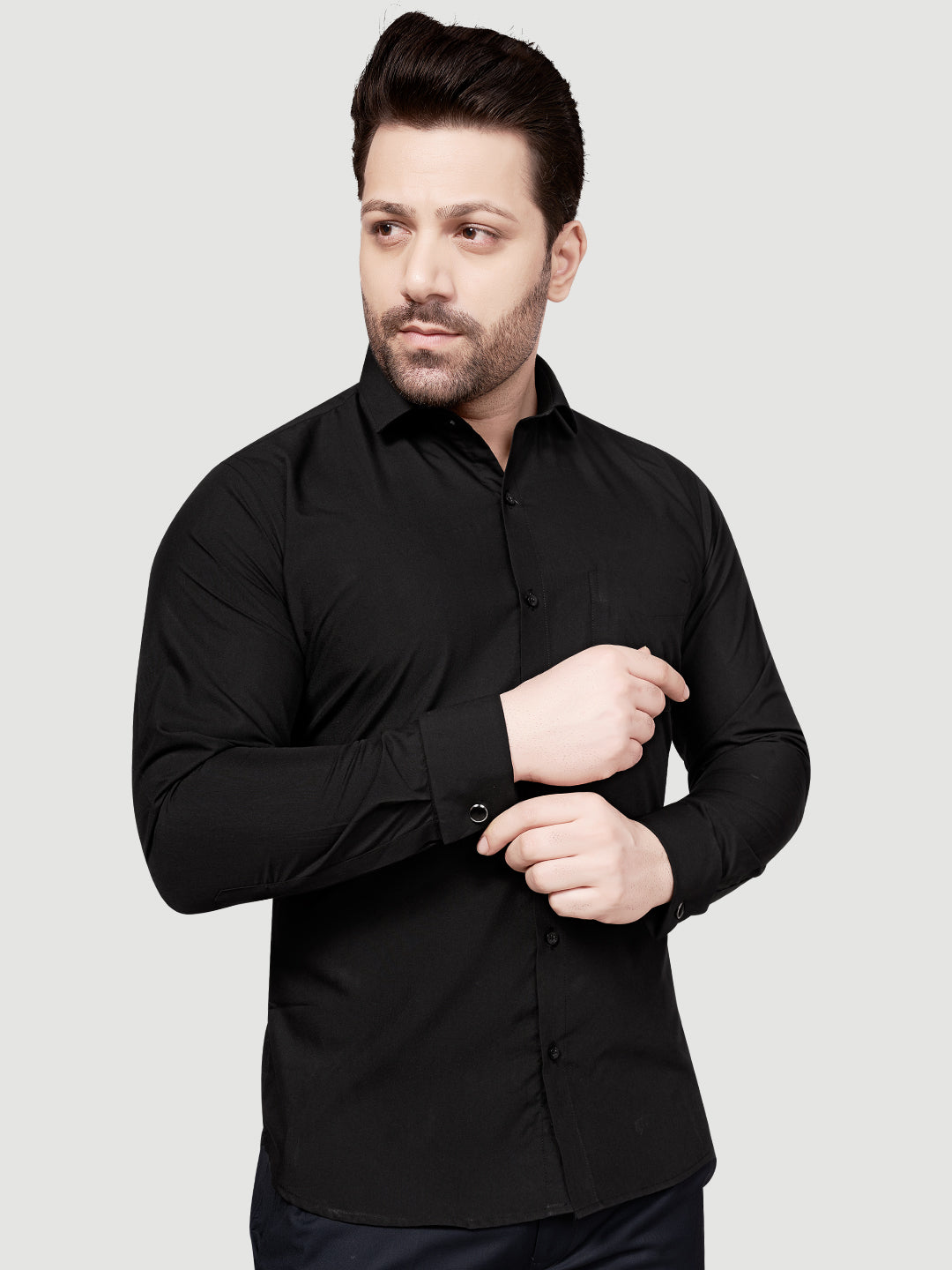 Black & White Men's Formal Cufflink Shirt Black