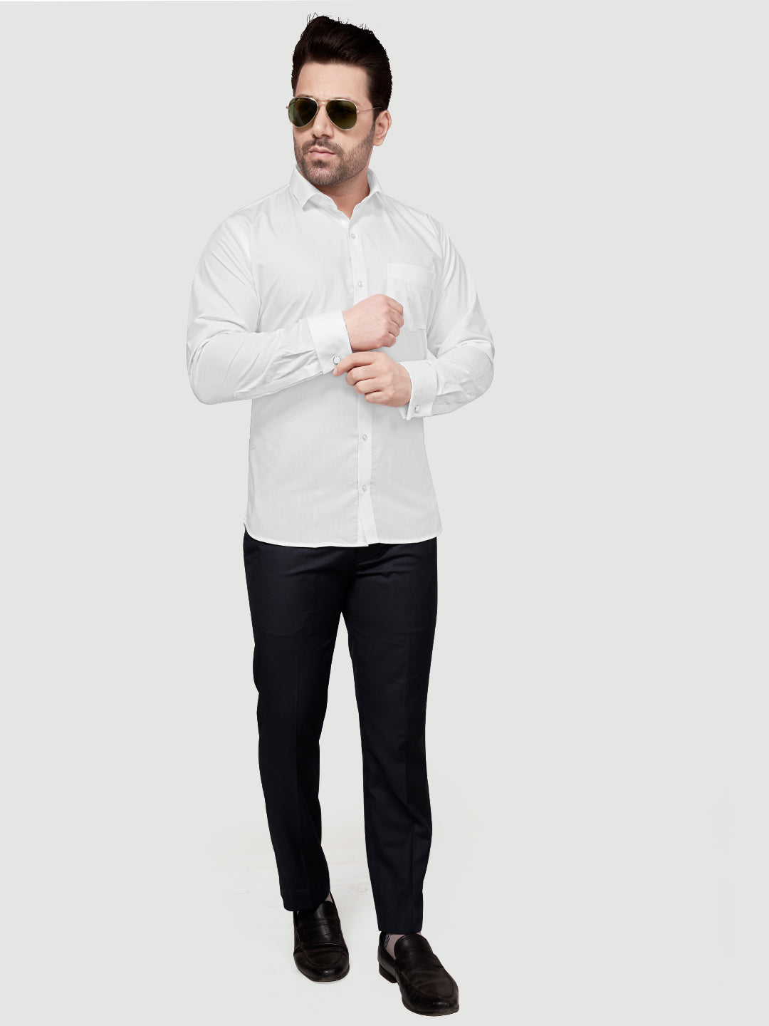 Black & White Men's Formal Cufflink Shirt White