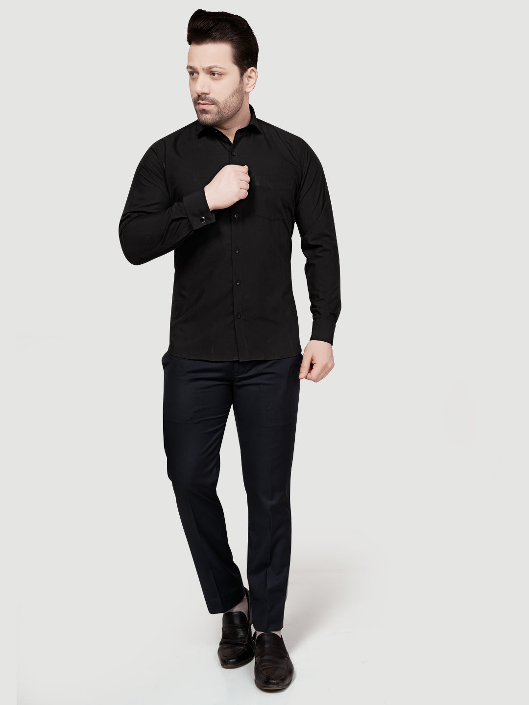 Black & White Men's Formal Cufflink Shirt Black